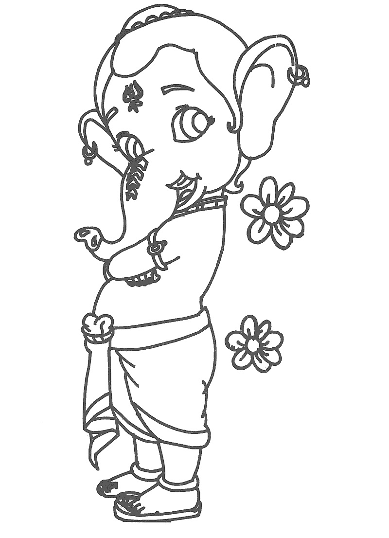 drawing of ganesha with colour - Clip Art Library
