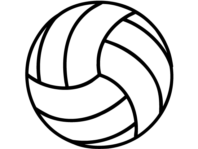Black-and-white line drawing of a classic volleyball with curved panel seams.