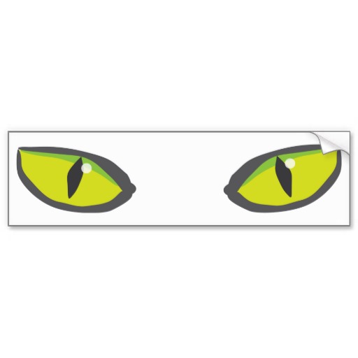 Scary green yellow kitty cat eyes - Halloween! Bumper Stickers 
