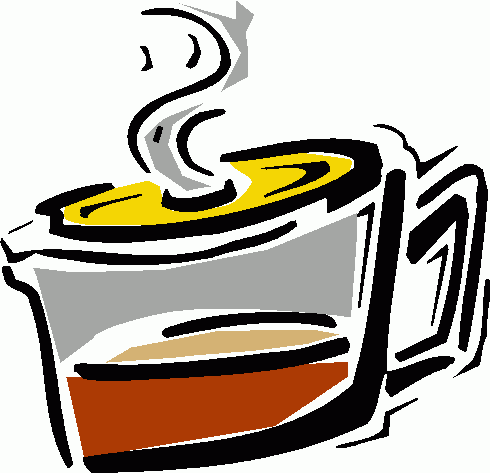 Steaming cup of hot coffee with swirling steam, stylized illustration.