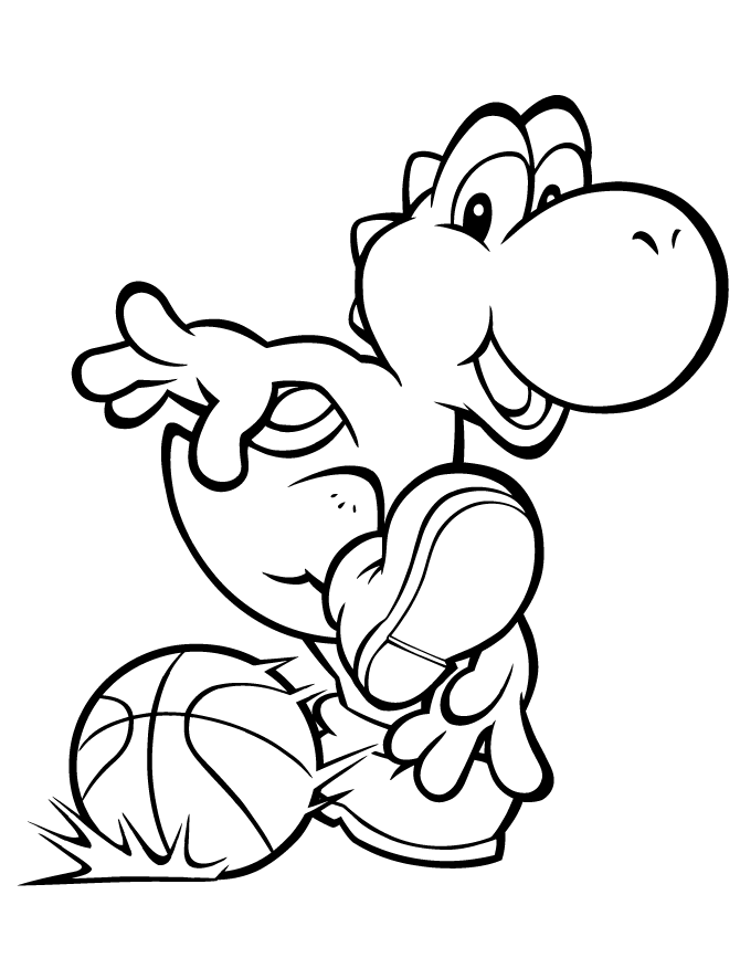 Yoshi Playing Basketball Coloring Page | Free Printable Coloring Pages