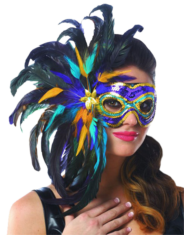 Multi Color Mardi Gras Feather Costume Mask - Mardi Gras Masks