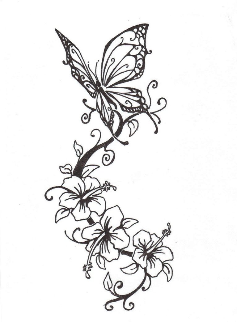 Flower butterfly tattoo on the back of the right arm