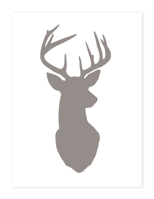Deer Head Print Silhouette Warm Gray on White by prettymod