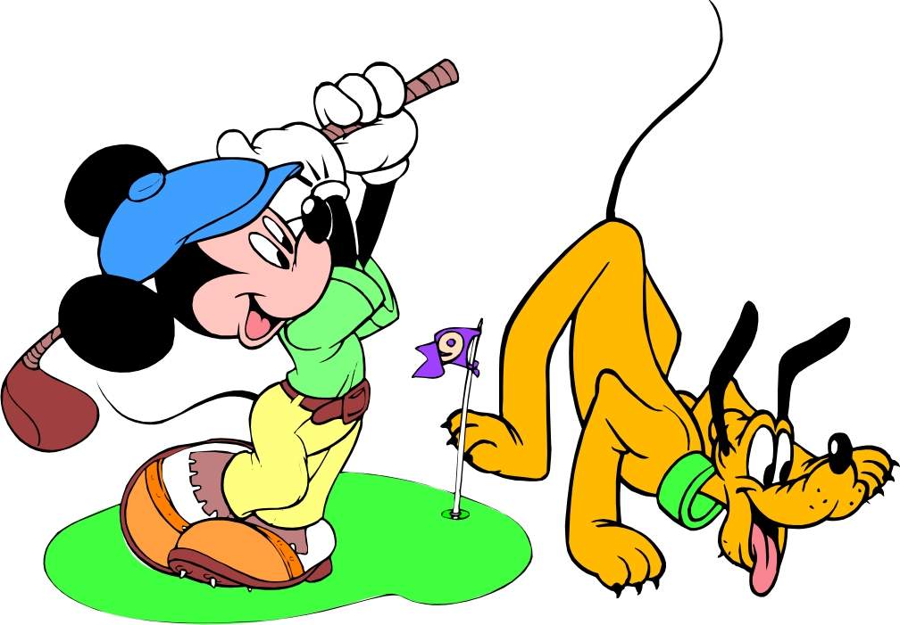 Mickey and Pluto Playing Golf - Classic Disney Cartoon Scene
