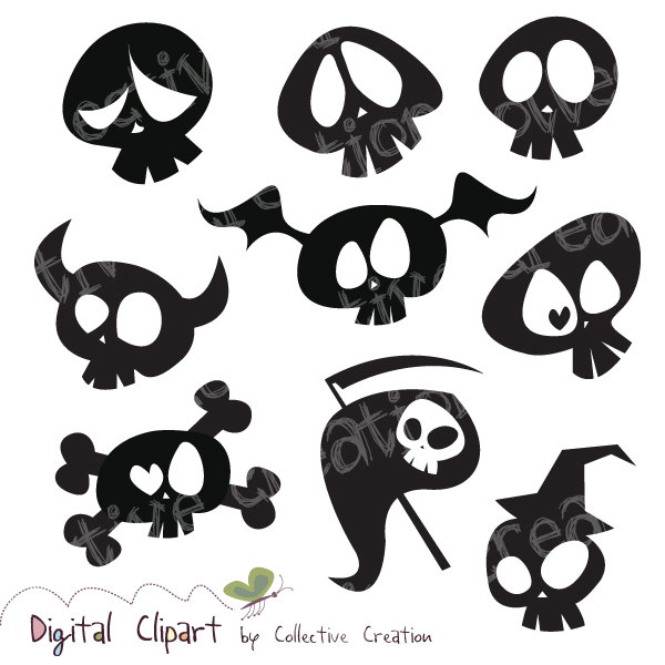 Cute Cartoon Skull Silhouette Clipart by CollectiveCreation