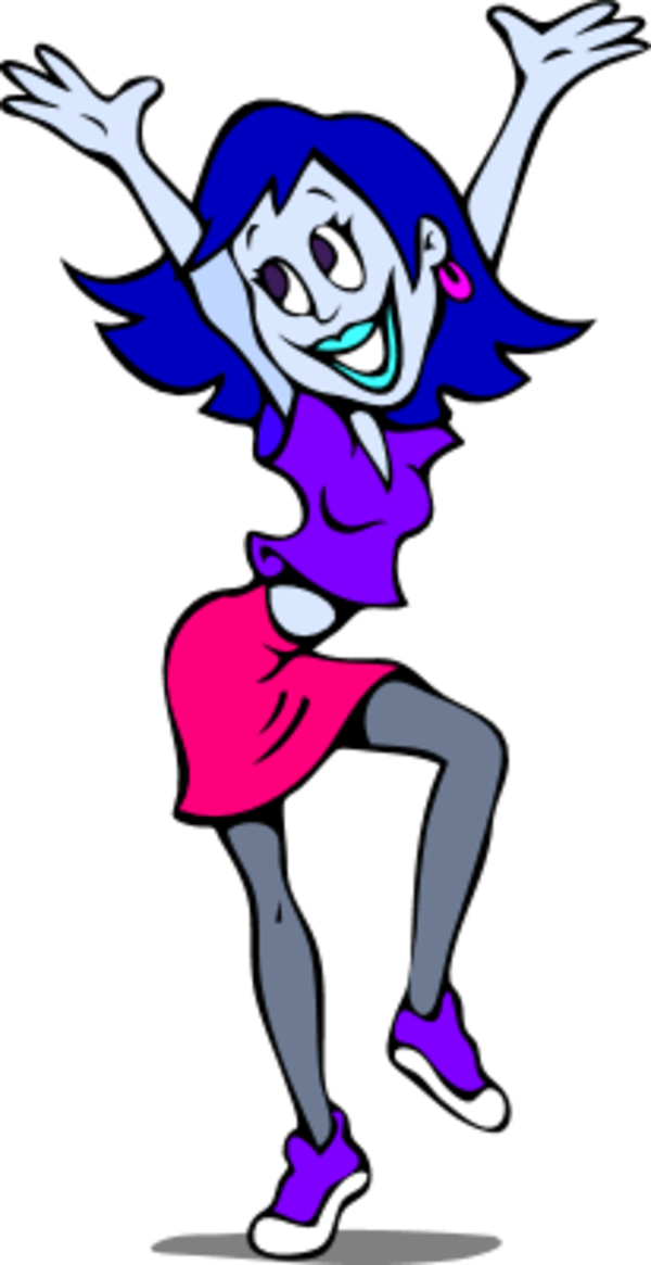 Joyful Cartoon Dancer - Vibrant Blue-Haired Character in Motion