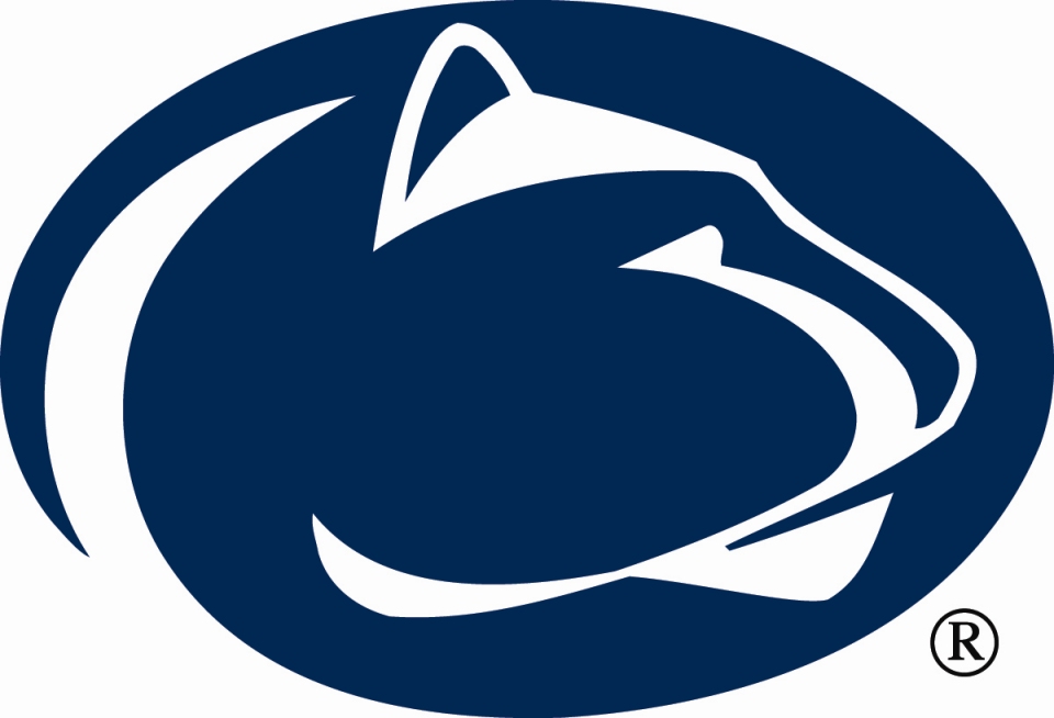 Penn State Nittany Lions logo featuring a white lion head in profile on a navy blue oval background with registered trademark symbol.