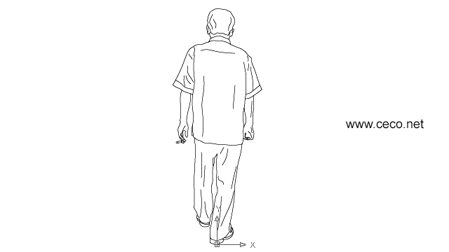 asian man walking with a cigarette in his hands - rear view block 