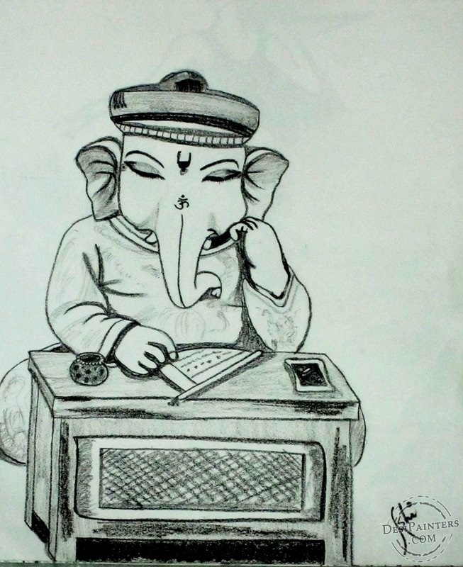Pencil Sketch Of Ganpati Bappa - Desi Painters