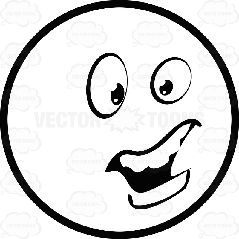 Large Eyed Black and White Smiley Face Emoticon Talking, Open 