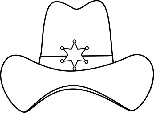 Black and White Sheriff Cowboy Hat Clip Art - Black and White 