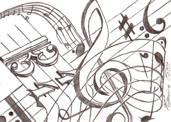 Musical Notation Artwork - Hand-Drawn Sketch of Clefs, Notes & Staff Lines