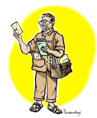 Friendly Postman Cartoon Illustration - Mail Delivery Art