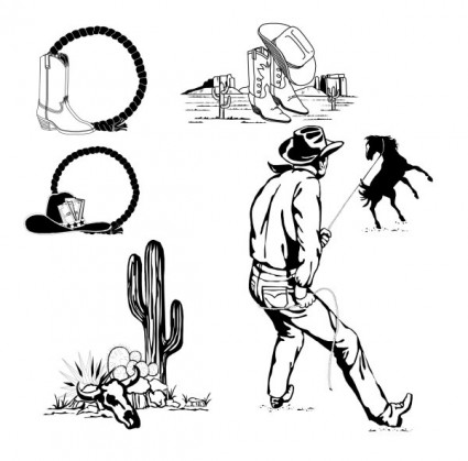 Western Cowboy Icons Illustration - Vintage Rodeo & Frontier Symbols
