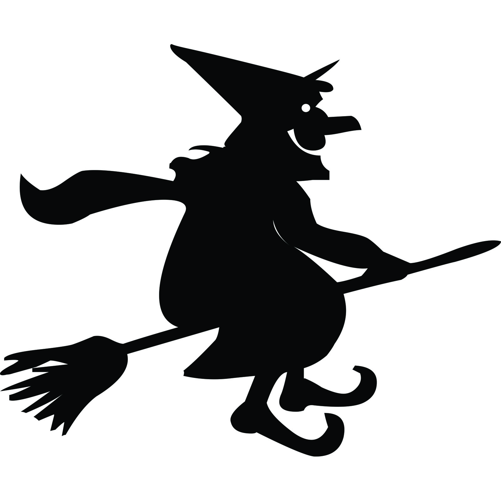 Cartoon Smiling Witch on a Broomstick Halloween Wall Sticker 