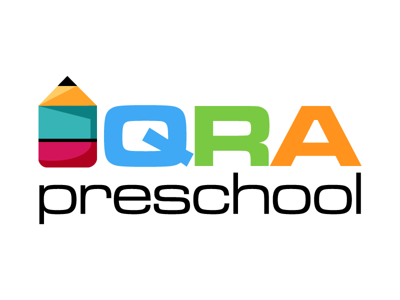 QRA Preschool logo featuring colorful block letters and a stylized pencil icon.