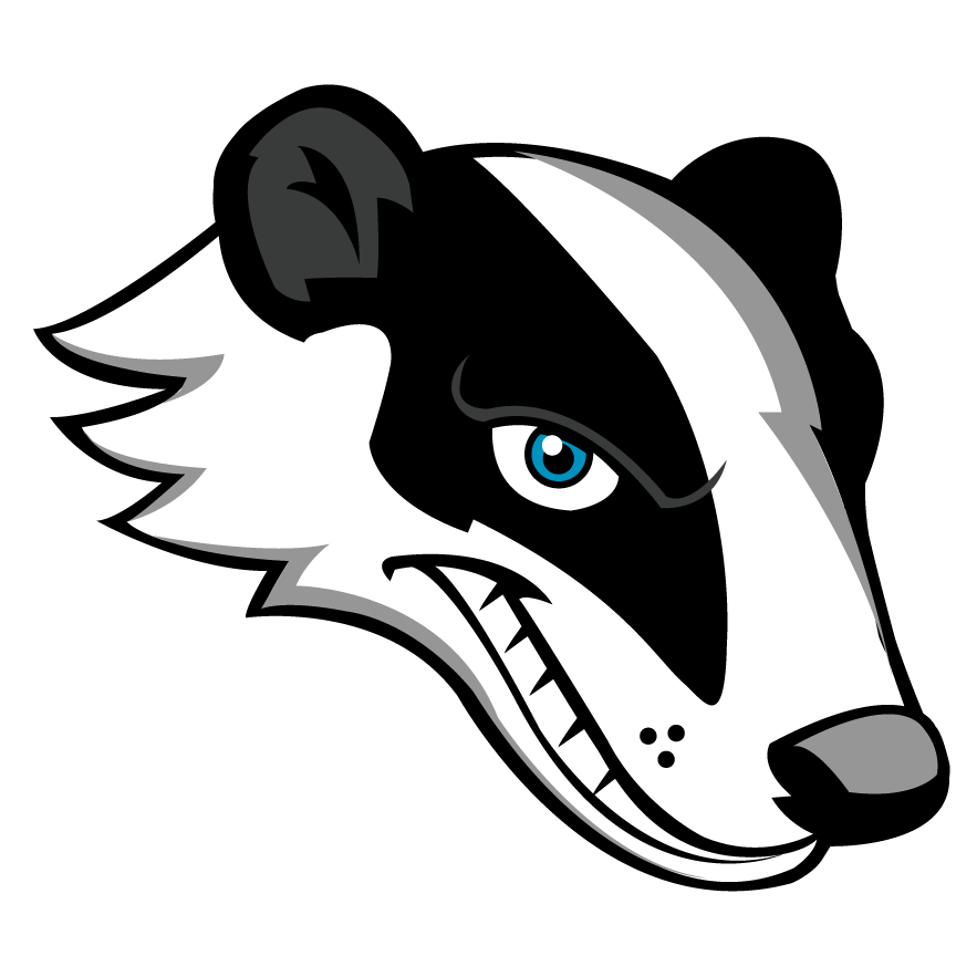 Stylized black-and-white wolf head logo with striking blue eye and dynamic shading.