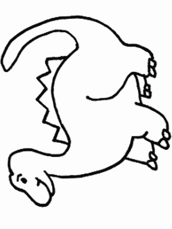 Simple black-and-white line drawing of a friendly, cartoon-style dinosaur with spikes along its back and a smiling face.