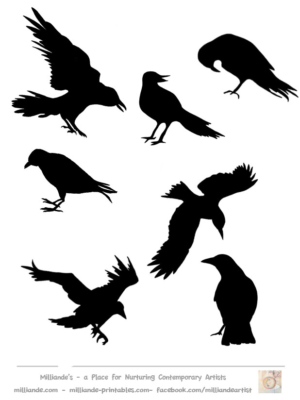 Crow Silhouette Template collection,Printable Crow Stencils  Crow 