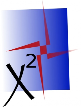 Abstract mathematical logo featuring "x²" in black with red angular lines over a blue-to-white gradient background.