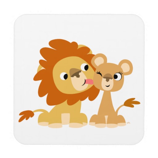 The Kiss: Cute Cartoon Lion Couple Coasters | Zazzle
