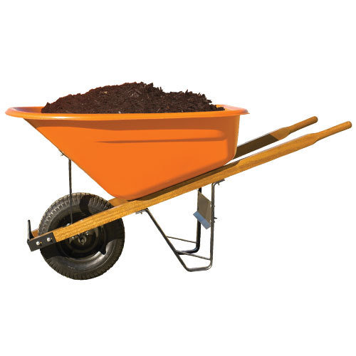 Heavy-Duty Orange Wheelbarrow for Garden & Construction Tasks