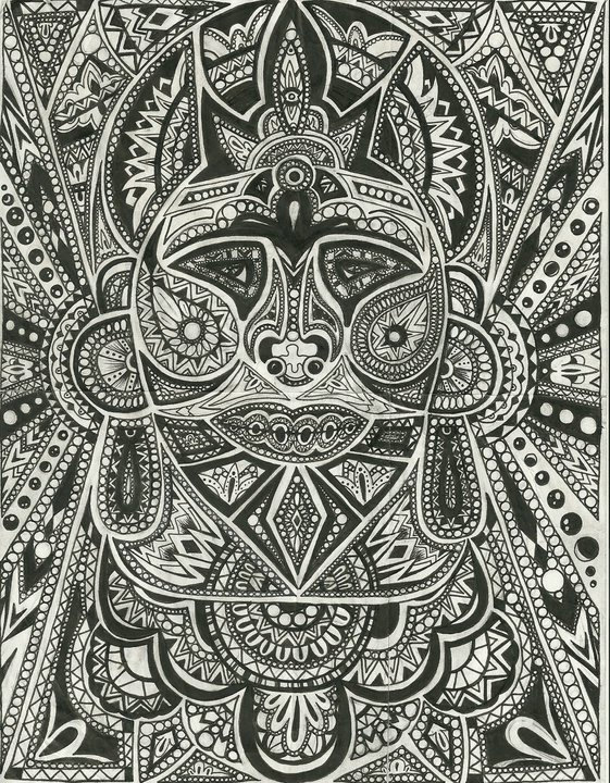 Black and White Aztec Art Print by VisualMeditations 