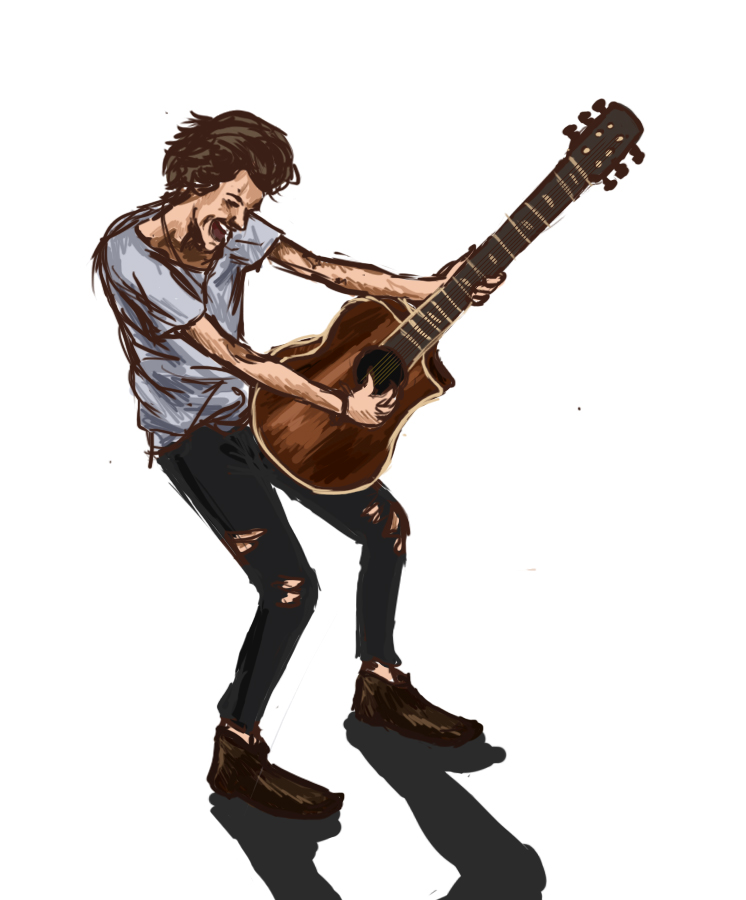Acoustic Guitarist in Action - Expressive Music Performance Illustration