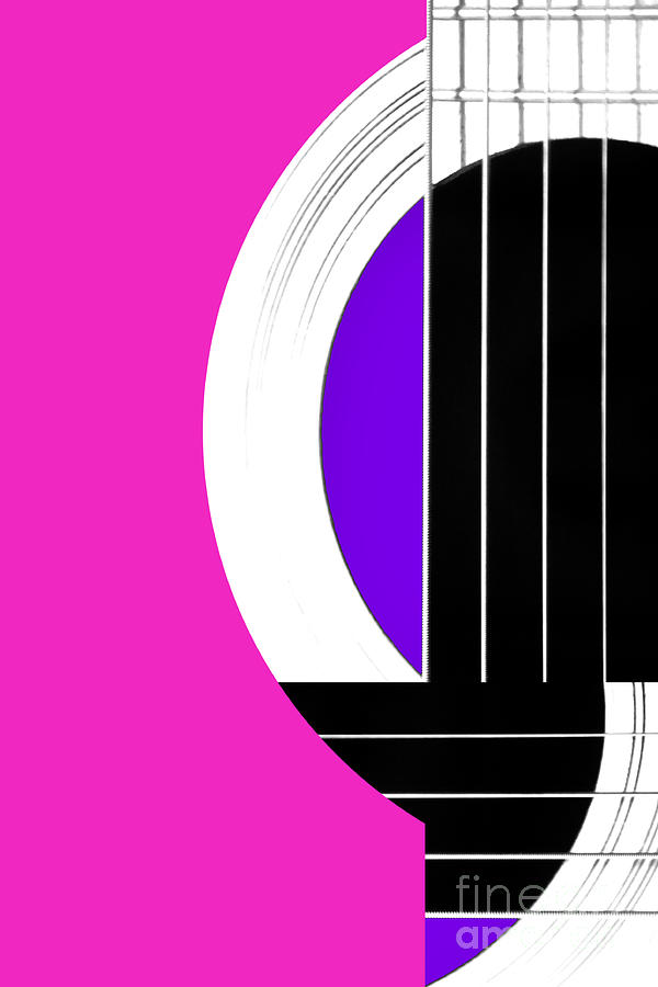 Geometric Guitar Abstract In Pink Purple Black White by Natalie 
