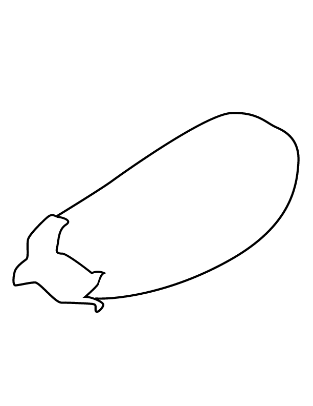Simple black-and-white line drawing of an eggplant with stem, isolated on white background.
