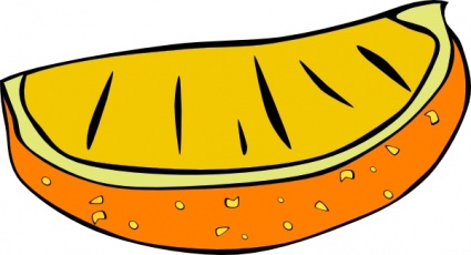 A vibrant cartoon-style slice of orange with visible segments and peel texture.