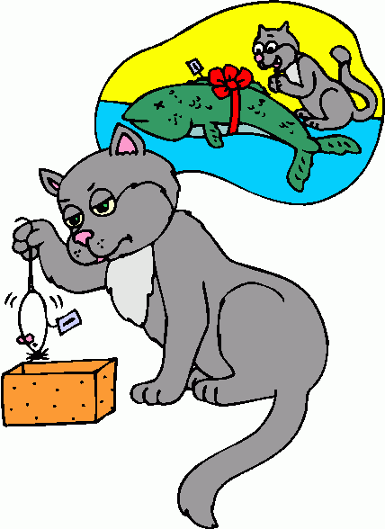 Cat Dreaming of Fish Gift - Playful Cartoon Illustration