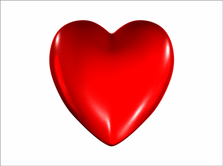 Glossy red 3D heart icon on white background, symbolizing love and affection.
