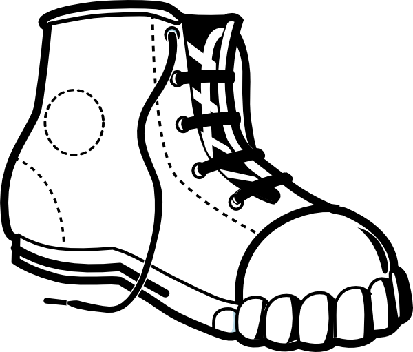 Black-and-white line drawing of a five-toed minimalist boot with laces and reinforced stitching.