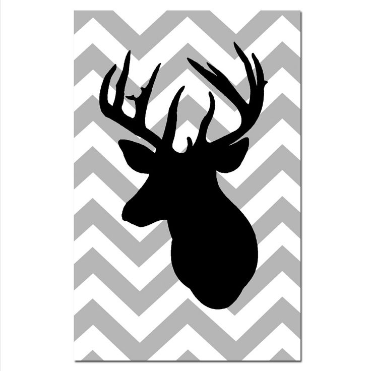 Large 11 x 17 Chevron Deer Silhouette Print - Gray, Black, and White