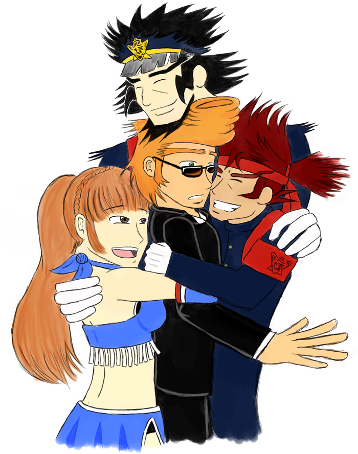 Ace Attorney Fan Art Group Hug - Phoenix Wright, Miles Edgeworth, Maya Fey & Dick Gumshoe
