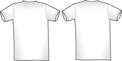 Front and back view of a blank white t-shirt template for design customization.