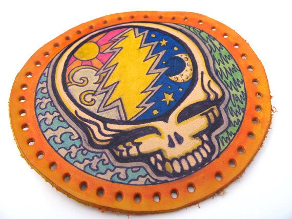 Grateful Dead patch, steal your face, upcycled leather, lightning 