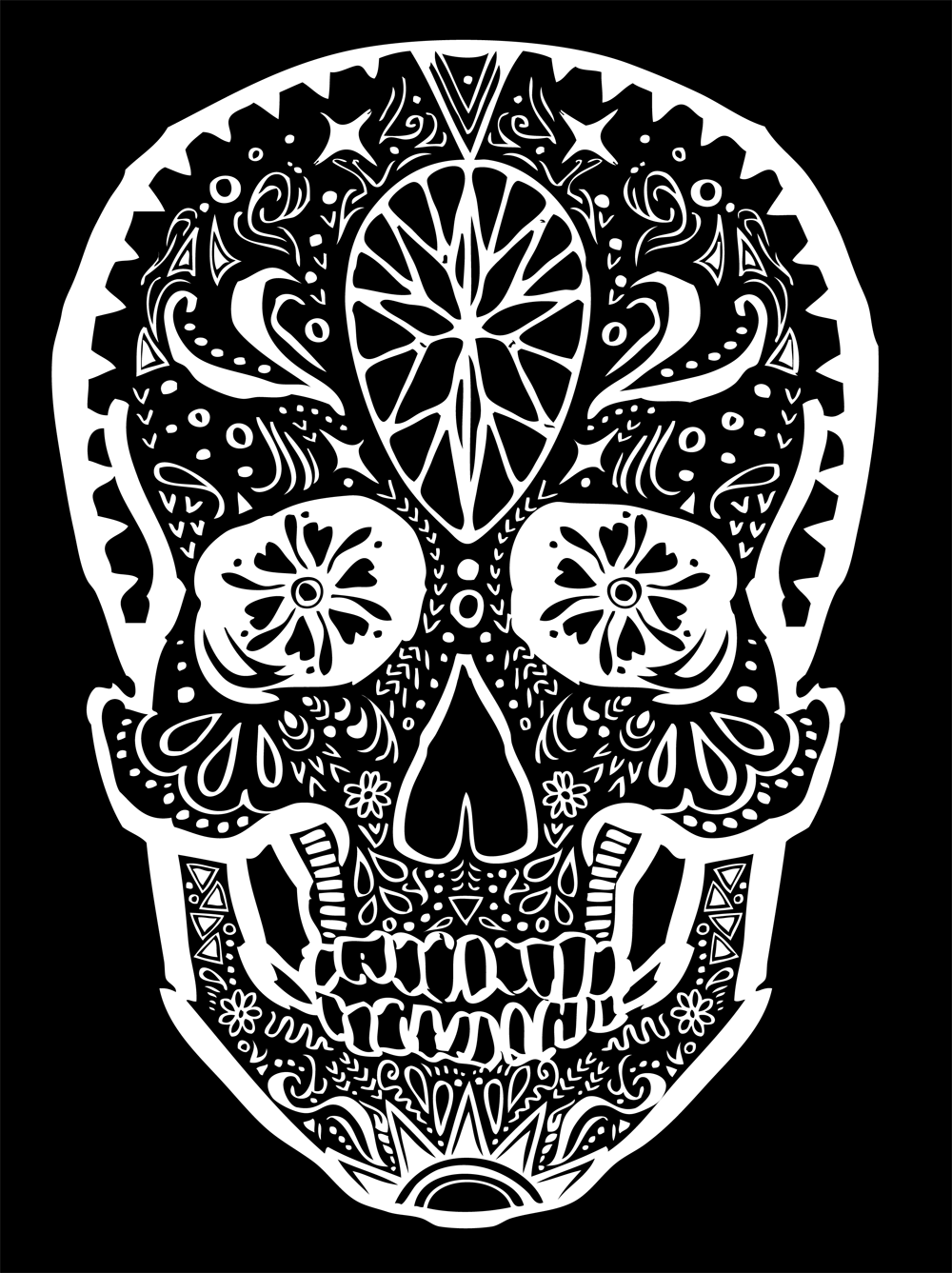 music skull black and white clipart