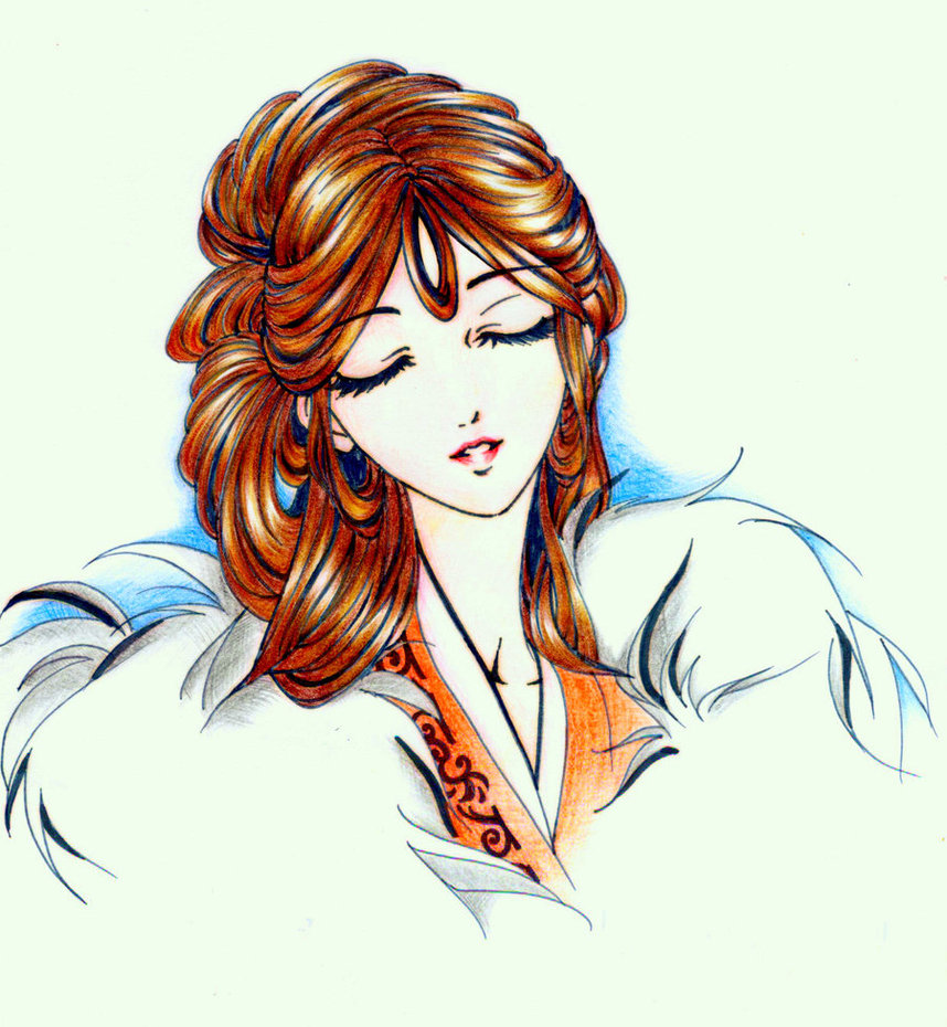 Elegant Anime Woman with Auburn Hair - Digital Art Print