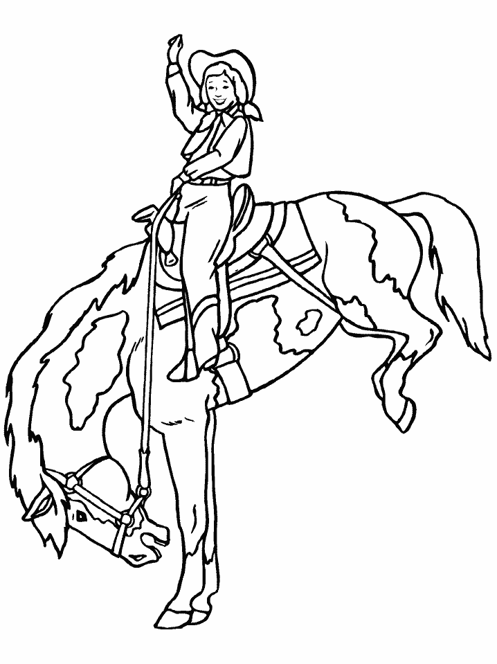 Cowgirl Riding Spotted Horse Coloring Page - Free Printable