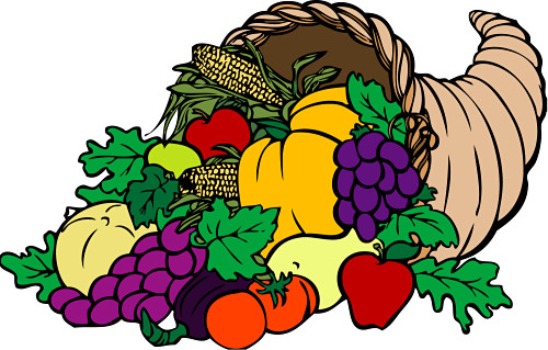 A colorful cornucopia overflowing with fruits, vegetables, and grains, symbolizing abundance and harvest.