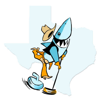 Texas Shark Curling Cartoon - Fun Regional Sports Illustration