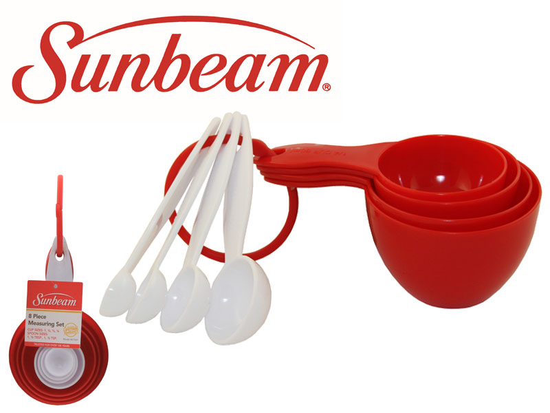 Sunbeam 8-Piece Measuring Cups and Spoons Set - Red & White Kitchen Tools