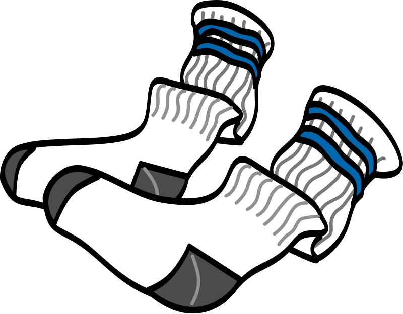 White athletic socks with blue stripes and gray heel/toe accents, illustrated in a dynamic overlapping layout.