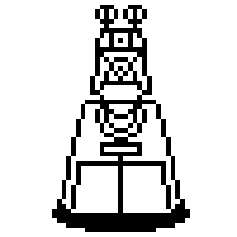 Pixel art illustration of a classic glass Erlenmeyer flask with liquid and bubbling reaction, rendered in black and white.