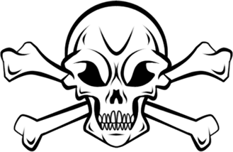 Black-and-white skull and crossbones symbol, a universal warning sign for poison or danger.
