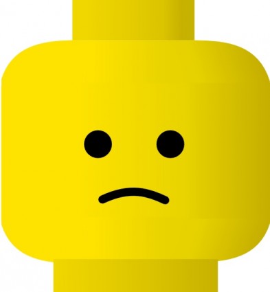 Sad yellow LEGO minifigure head with black eyes and downturned mouth