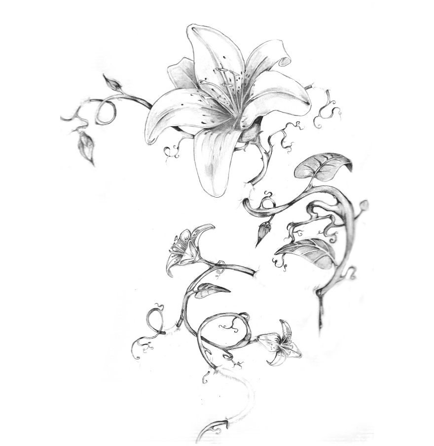Outline Orchid Flower Tattoo Design